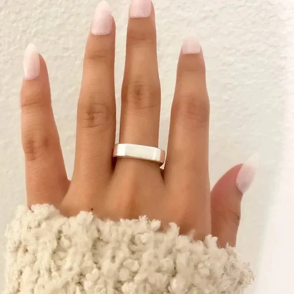 925 Sterling Silver Bar Ring Minimalist Dainty Bar Ring Brushed Silver Ring - Picture 2 of 9